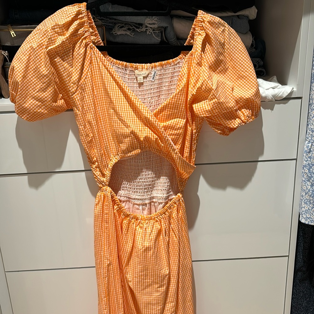 Orange and white checkered dress